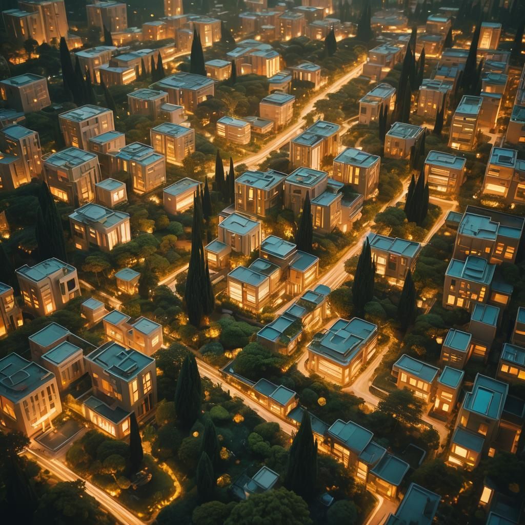 Utopian Golden City with Lush Gardens