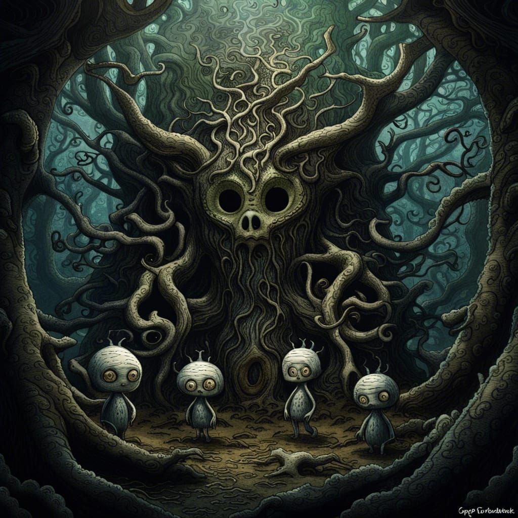 old treefolk inside spooky forest