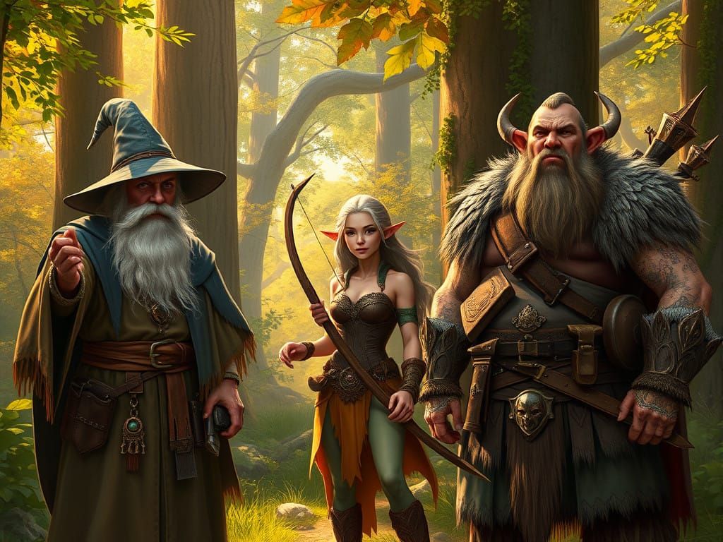 Fantasy Heroes Unite in a Lush Forest Landscape