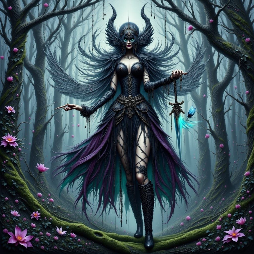 Gothic Fairy Battle Goddess in Mystical Forest