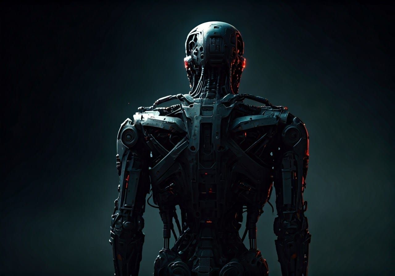 T-800 Terminator in Dramatic Chiaroscuro Digital Painting