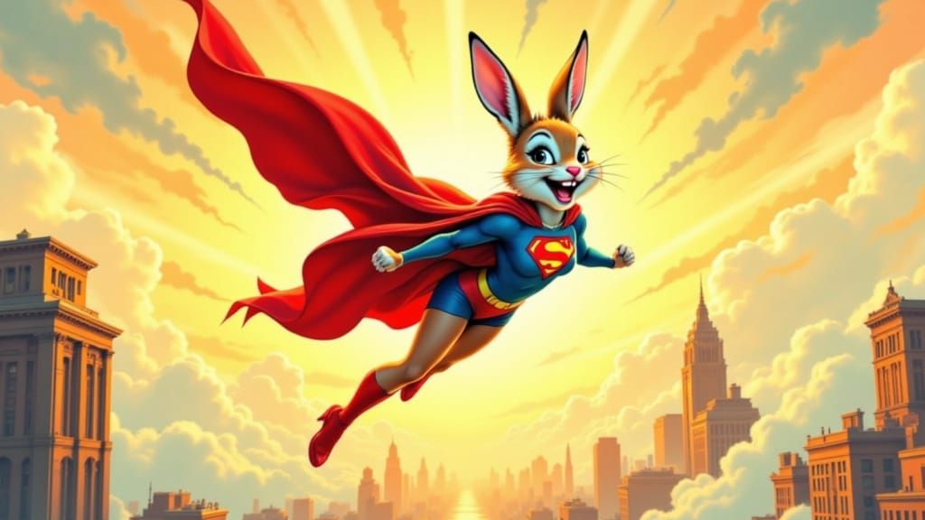 Bunny Supergirl Flies High: Retro Comic Book Art