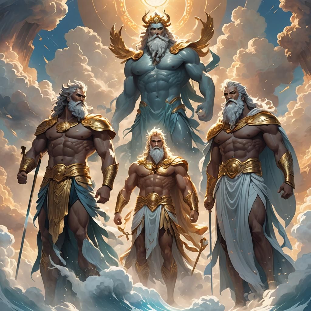 Zeus, Poseidon, and Hades in Anime Style