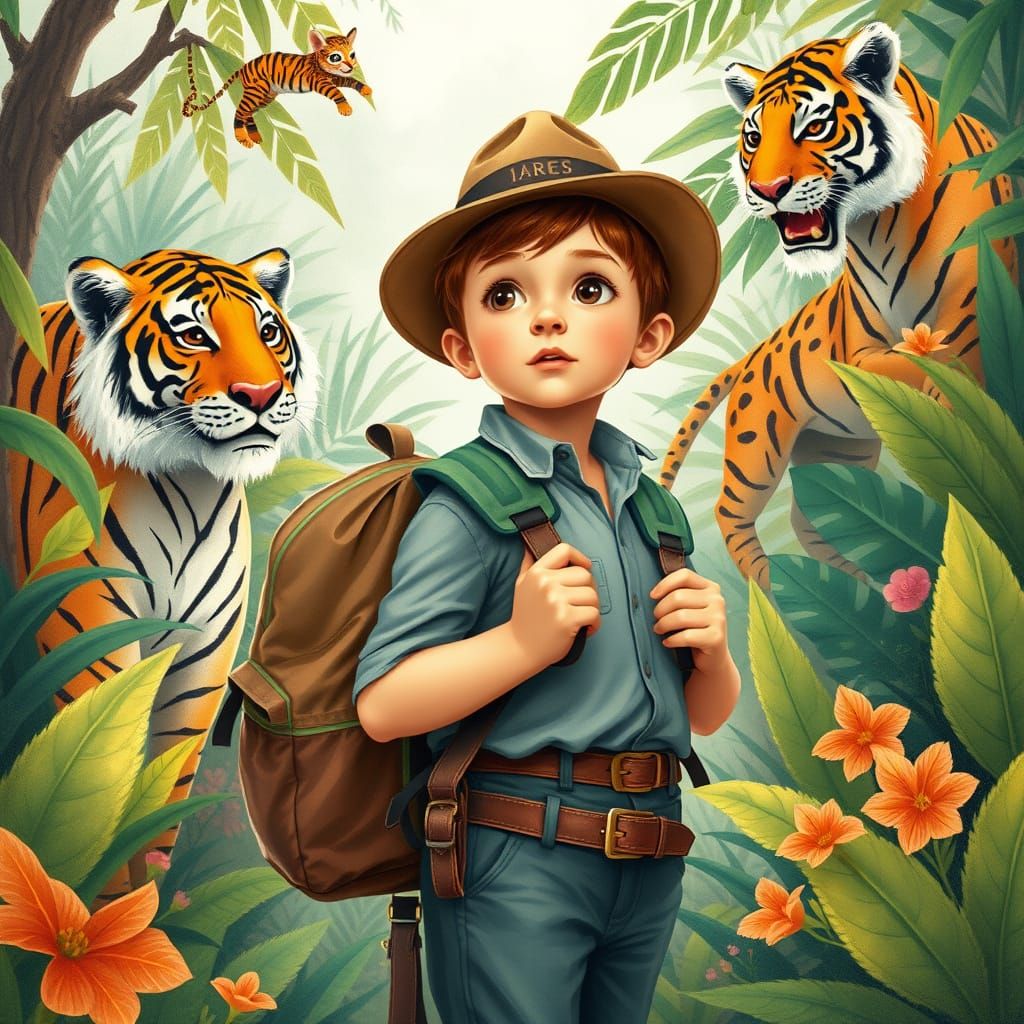 Boy's Jungle Adventure: Whimsical Illustration