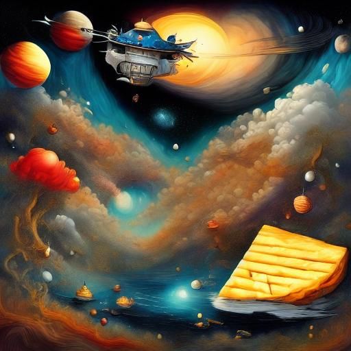 Cheese Floats Through Space with Gloomy Astronaut