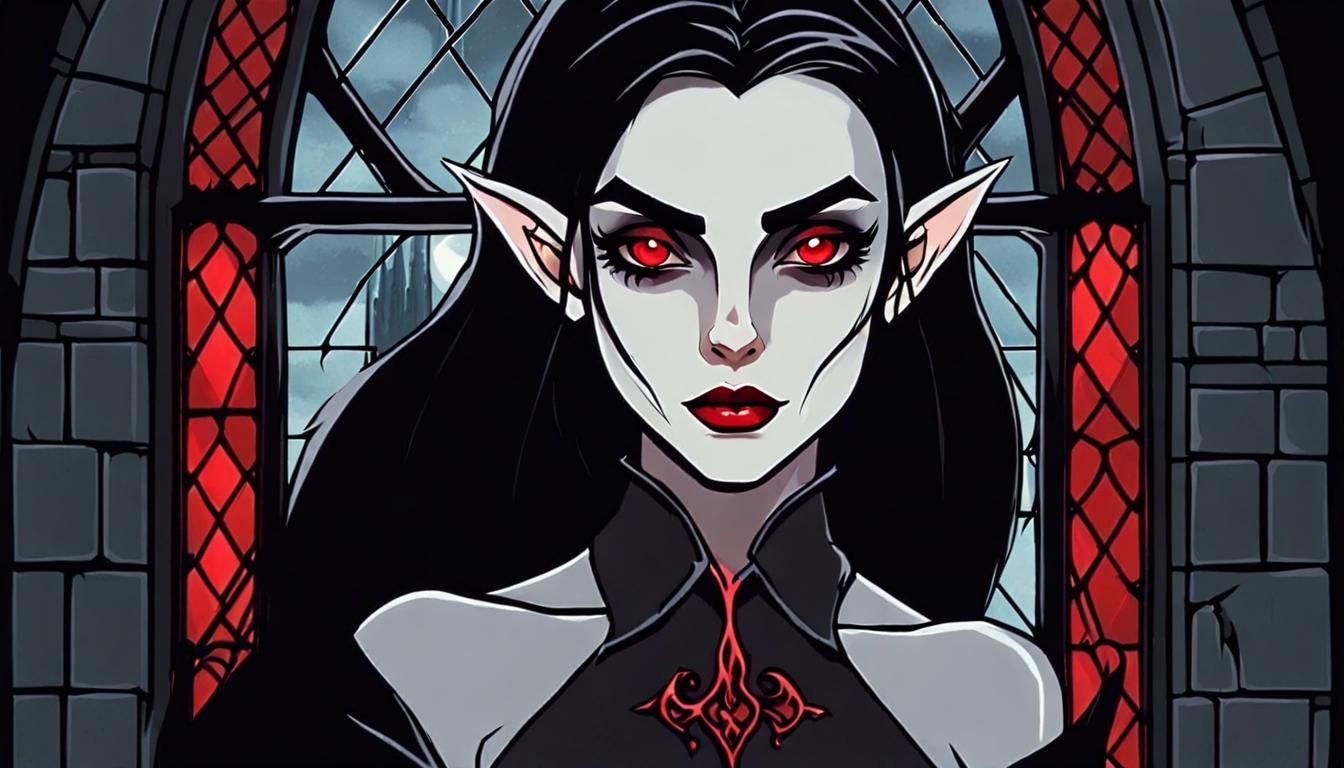 Female Vampire Portrait in Castle Interior
