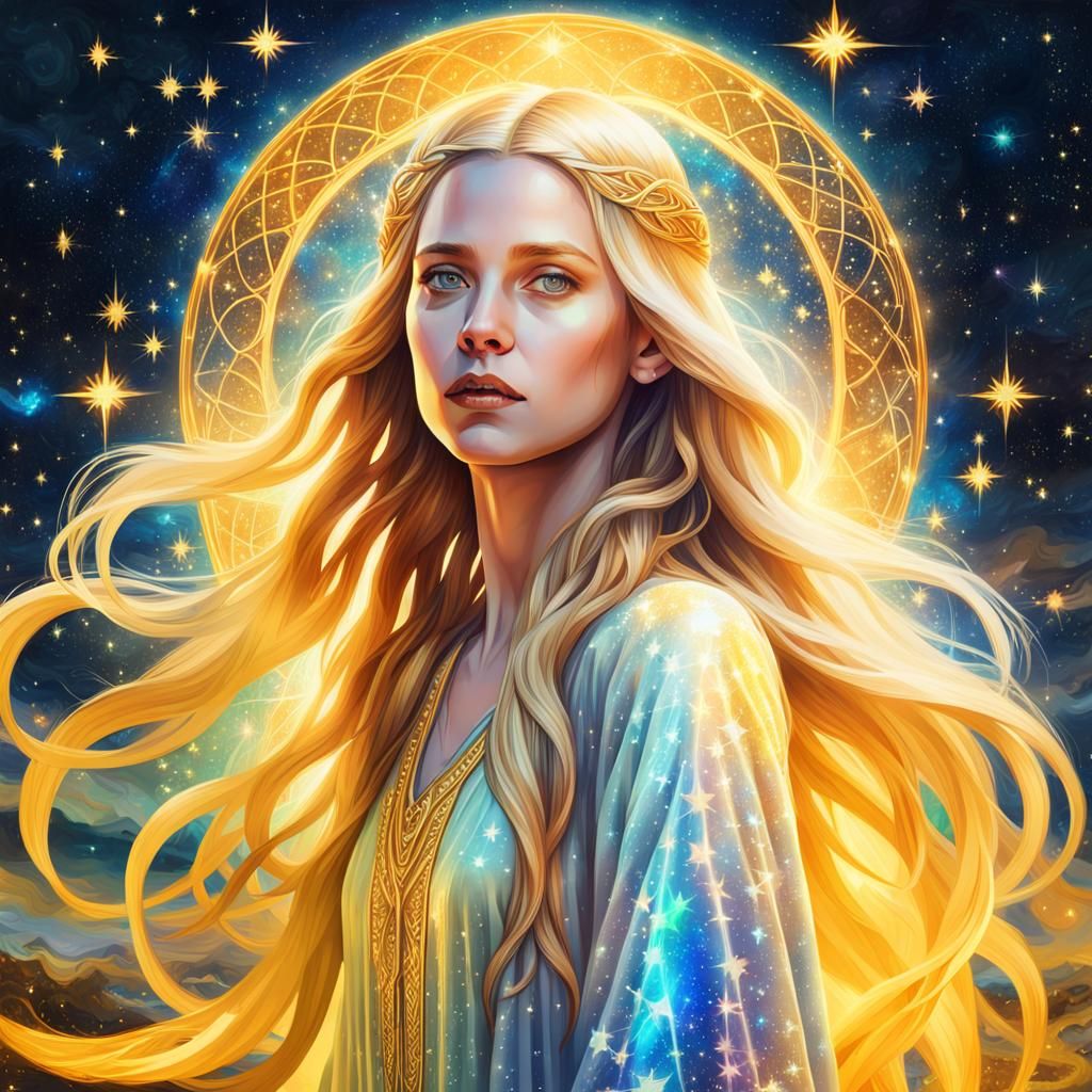 Galadriel in Astral Cosmic Illustration Style