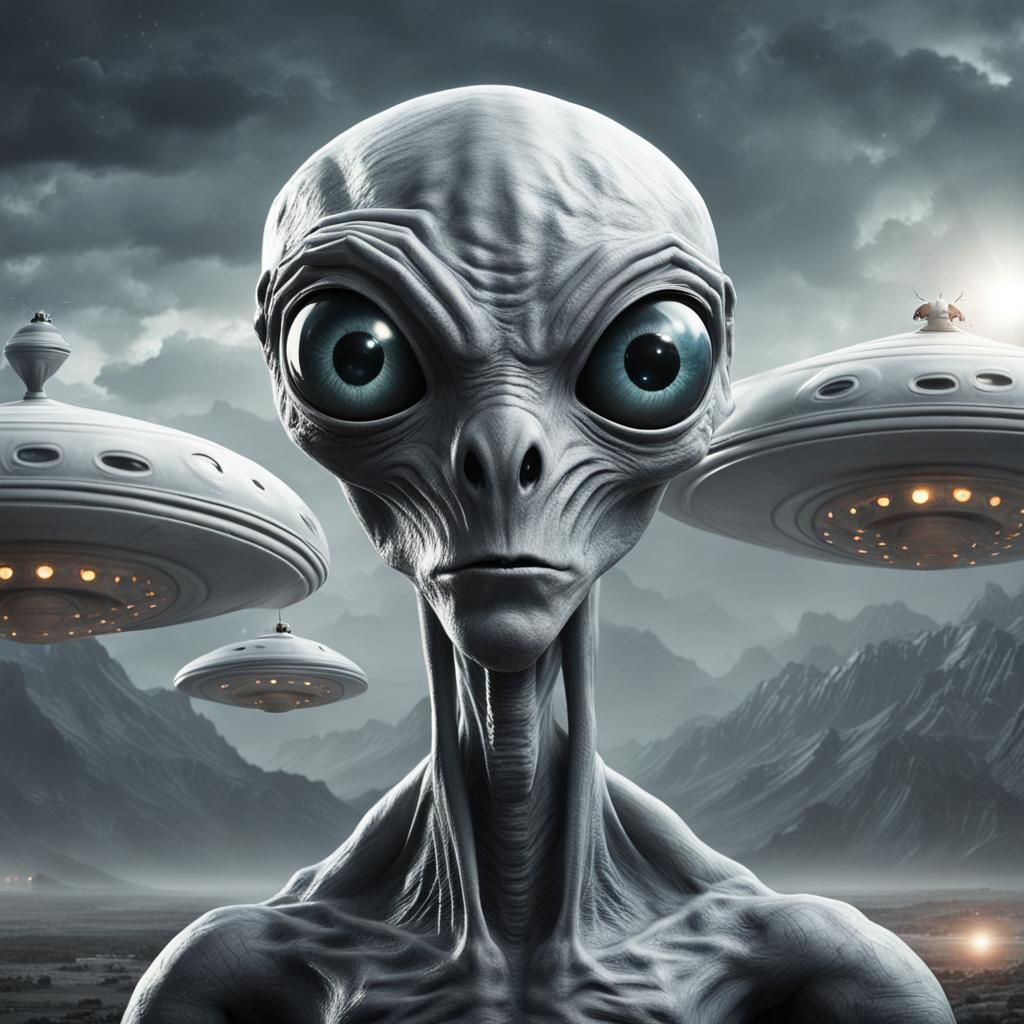 Classic Grey Alien Inside Flying Saucer