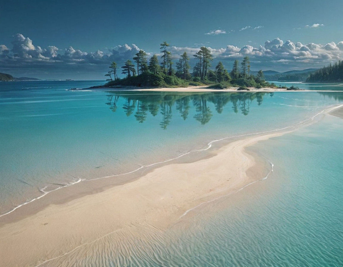 Surreal Nordic Forest with Majestic Trees and Sandy Beach