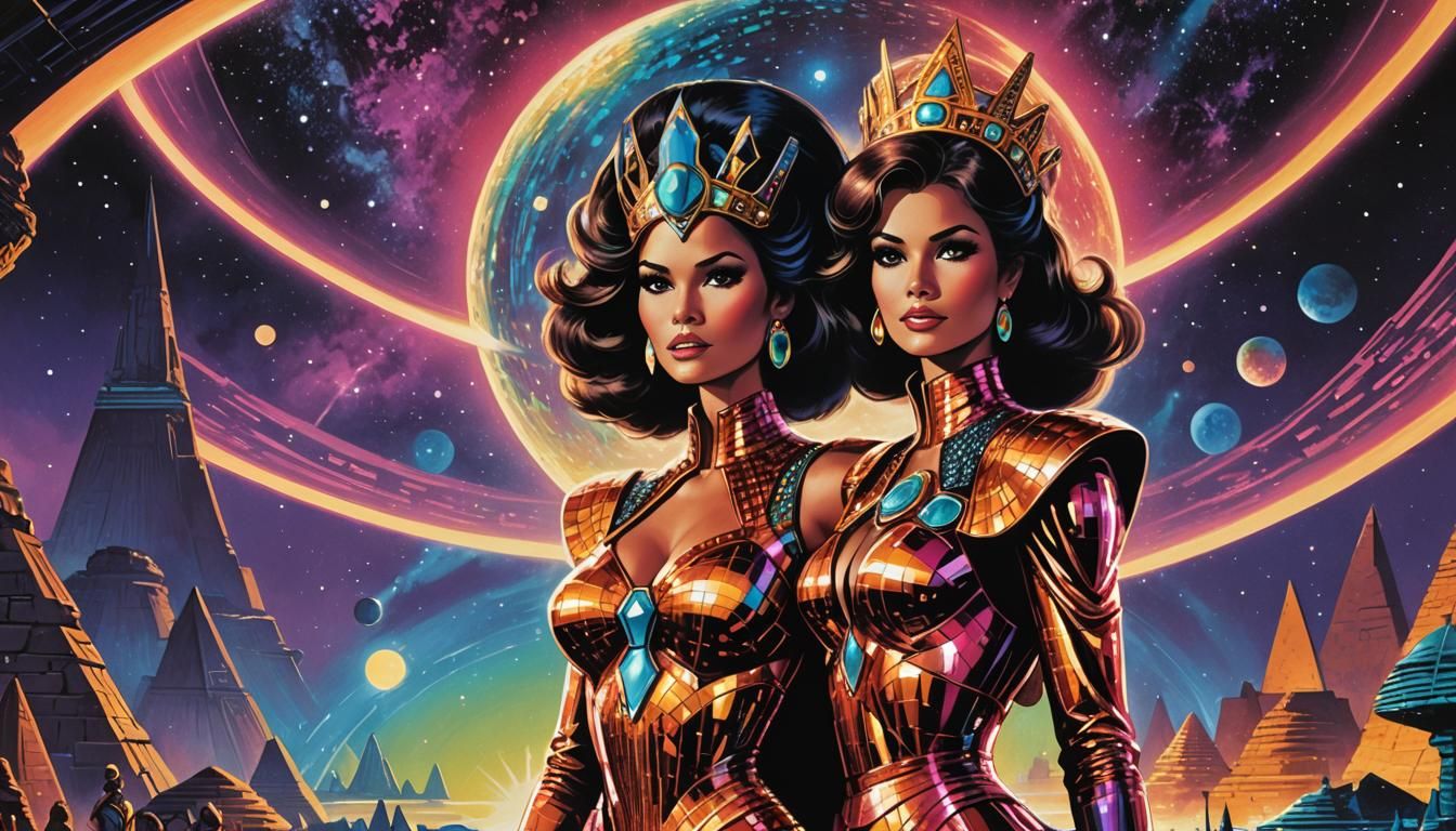 Miss Universe and UFO in Retro-Futuristic Comic Art