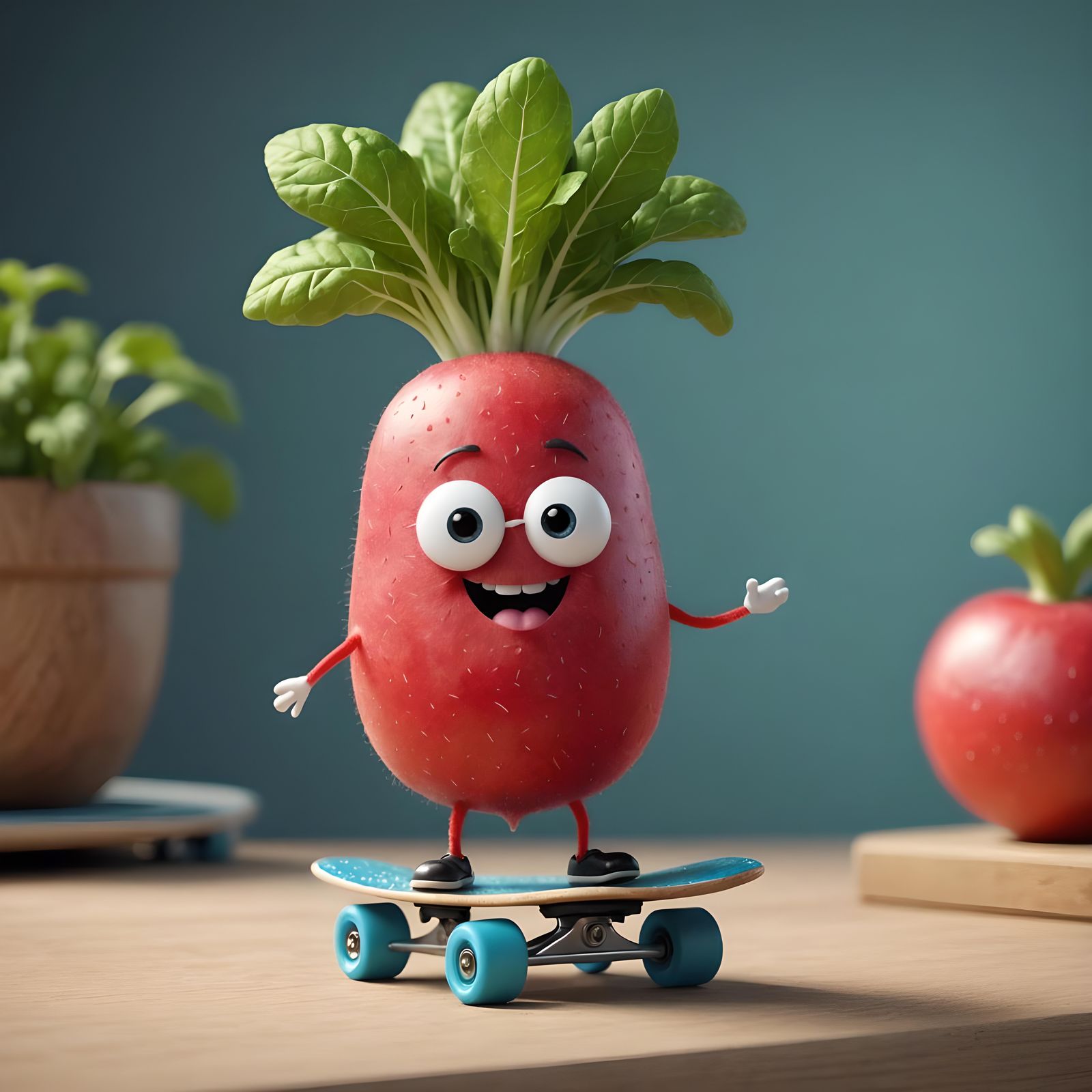 Adorable Radish Skateboarder in 3D Animation