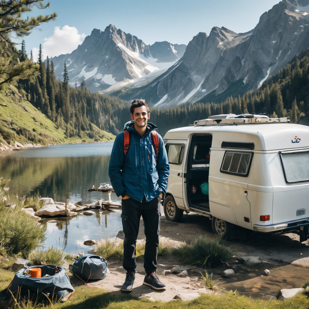 Campers by a Serene Lake in a Van Life Scene