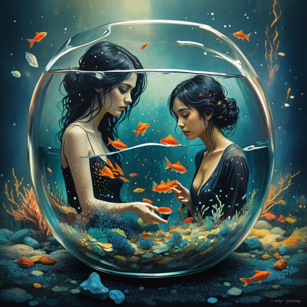 Lost Souls in Fishbowl: Pointillist Visionary Art