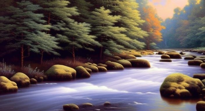 Enchanted River Through Forest, Fantasy Fine Art