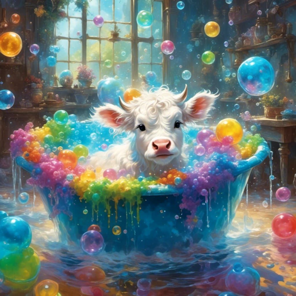 baby cow prend son bain