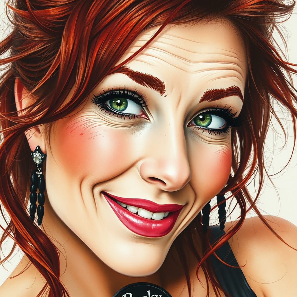 Watercolor Portrait of a Redhead Countrygirl in Rockwell Sty...