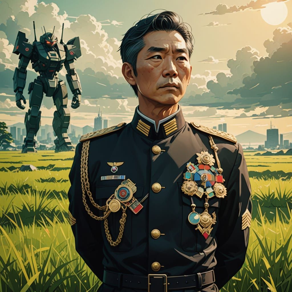 Middle-Aged Japanese Noble in Bold Pop Art Style