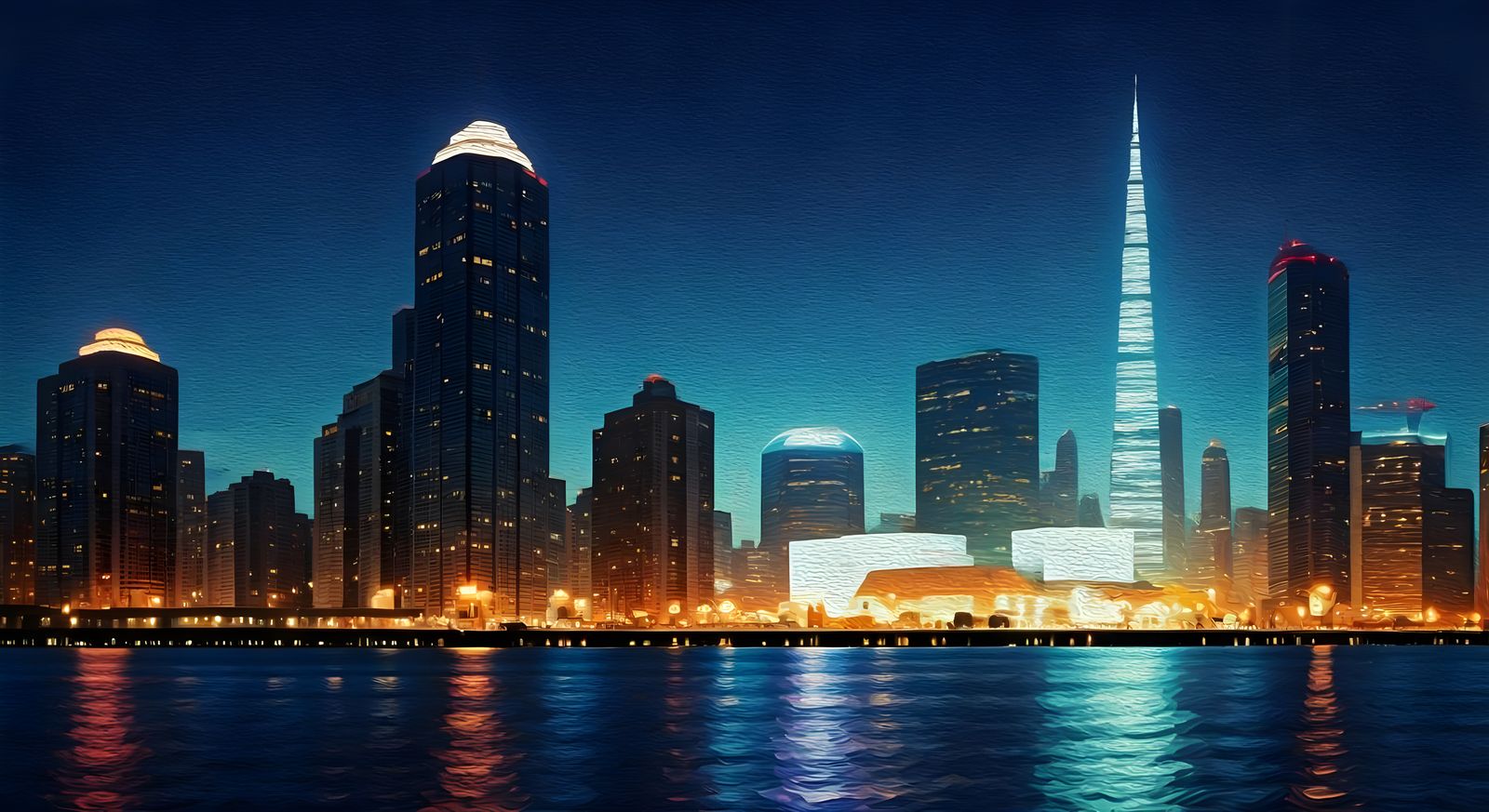 Neo-Impressionist Futuristic Cityscape at Night