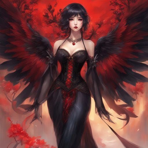 Dark-Haired Angel in Black Lingerie