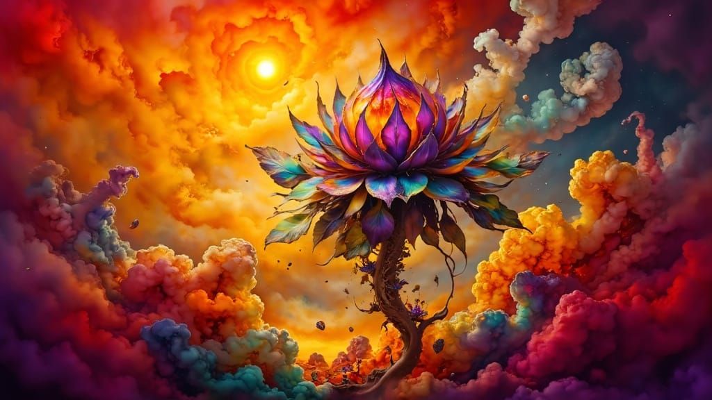 Cosmic Lotus Blossoms in Fiery Hues