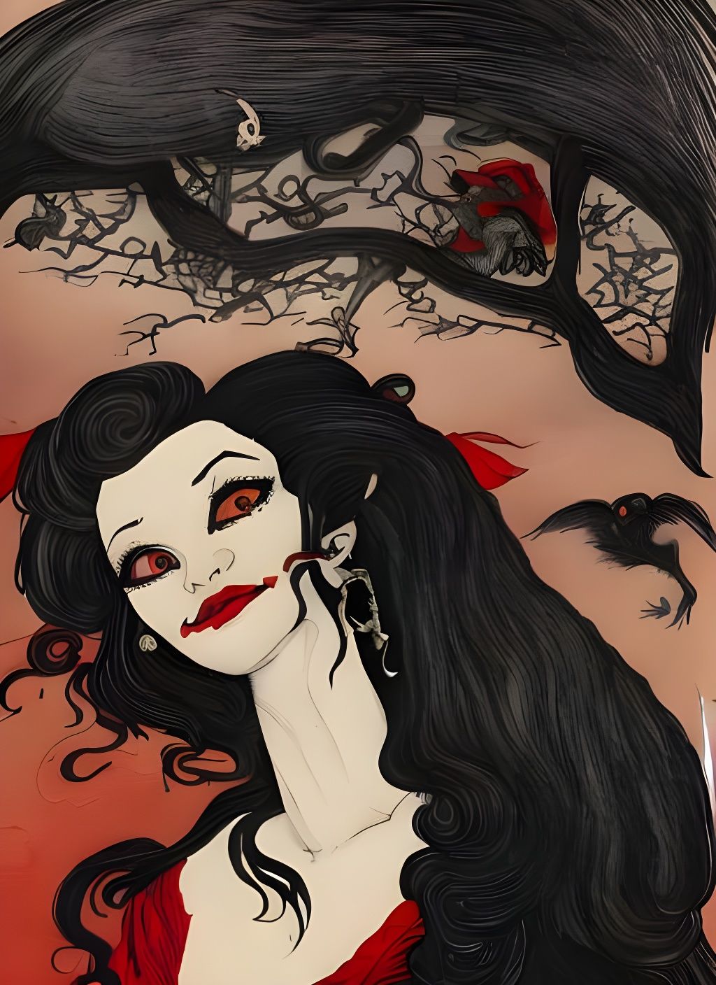 Iridescent Vampire Portrait in Watercolor and Ink