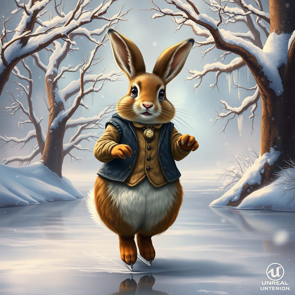 Majestic Rabbit Ice-Skates in Whimsical Winter Wonderland