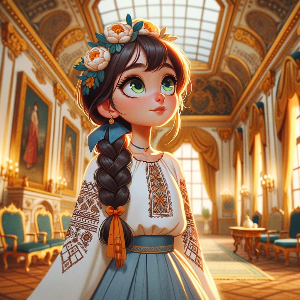 Woman in Traditional Dress in Grand Chamber