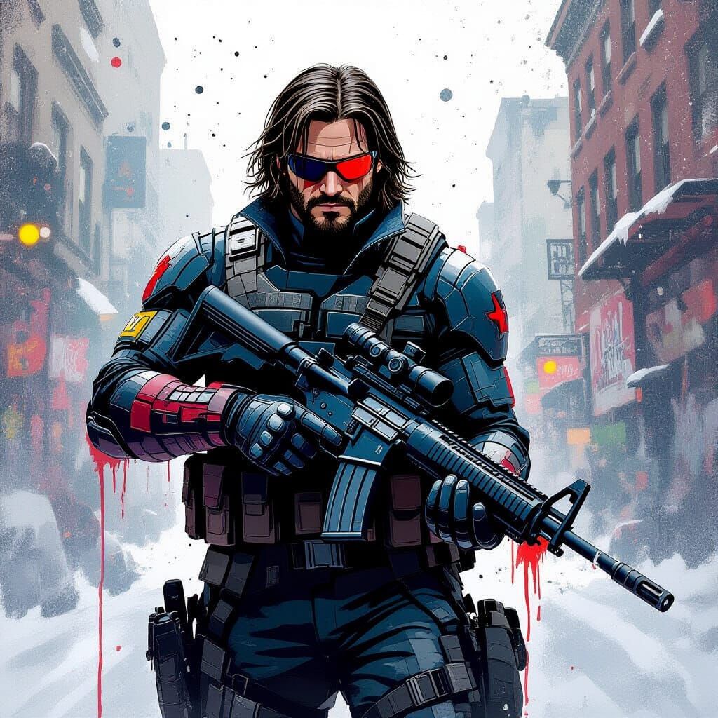 Winter Soldier Portrait in Graffiti Art Style