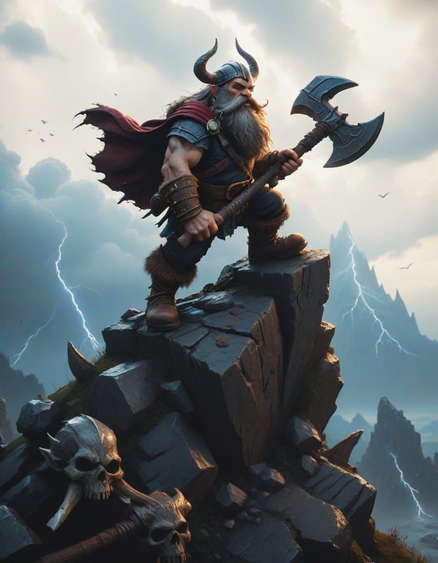 Dwarf Warrior in a Storm as Fantasy Art