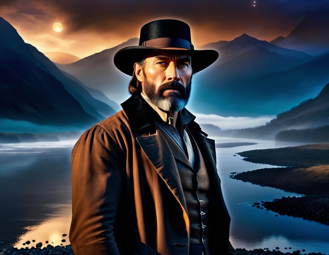 Renaissance Man in Barren Twilight Landscape