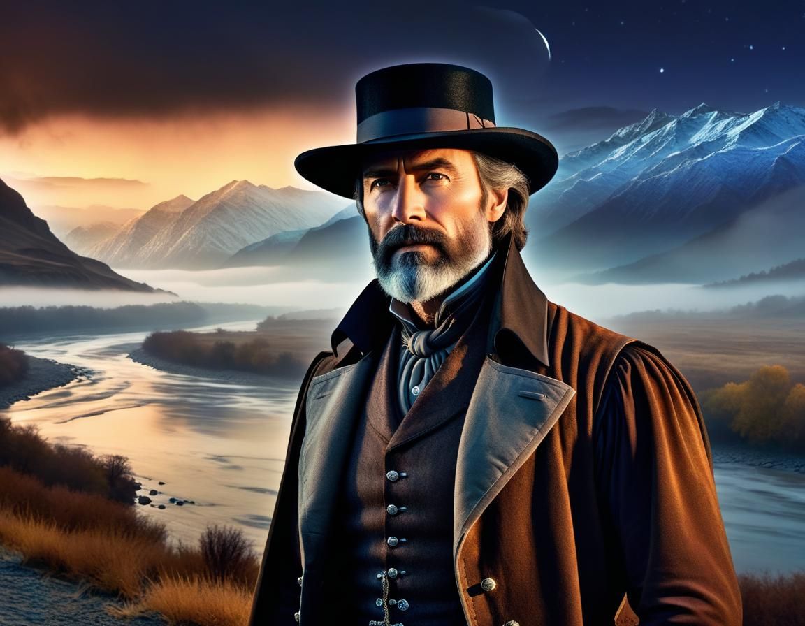 Renaissance Man on Barren Land in Twilight