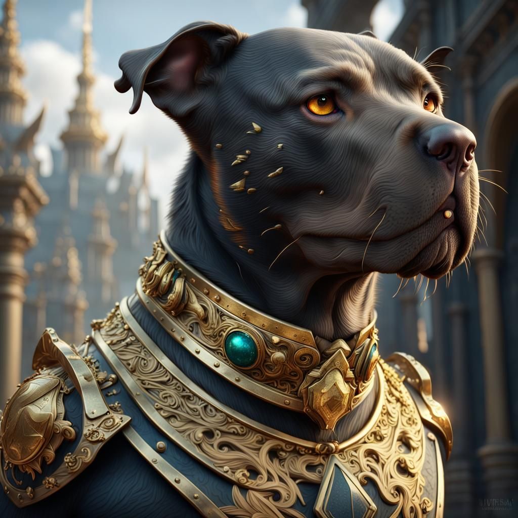Pitbull with Gold Collar in Detailed Matte Painting
