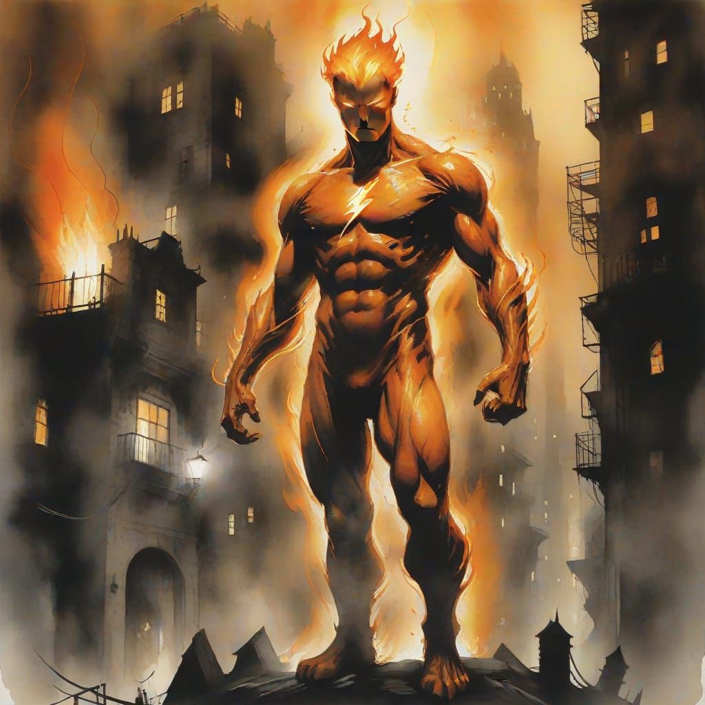 The Human Torch in a Dark City, Stephen Gammell Style