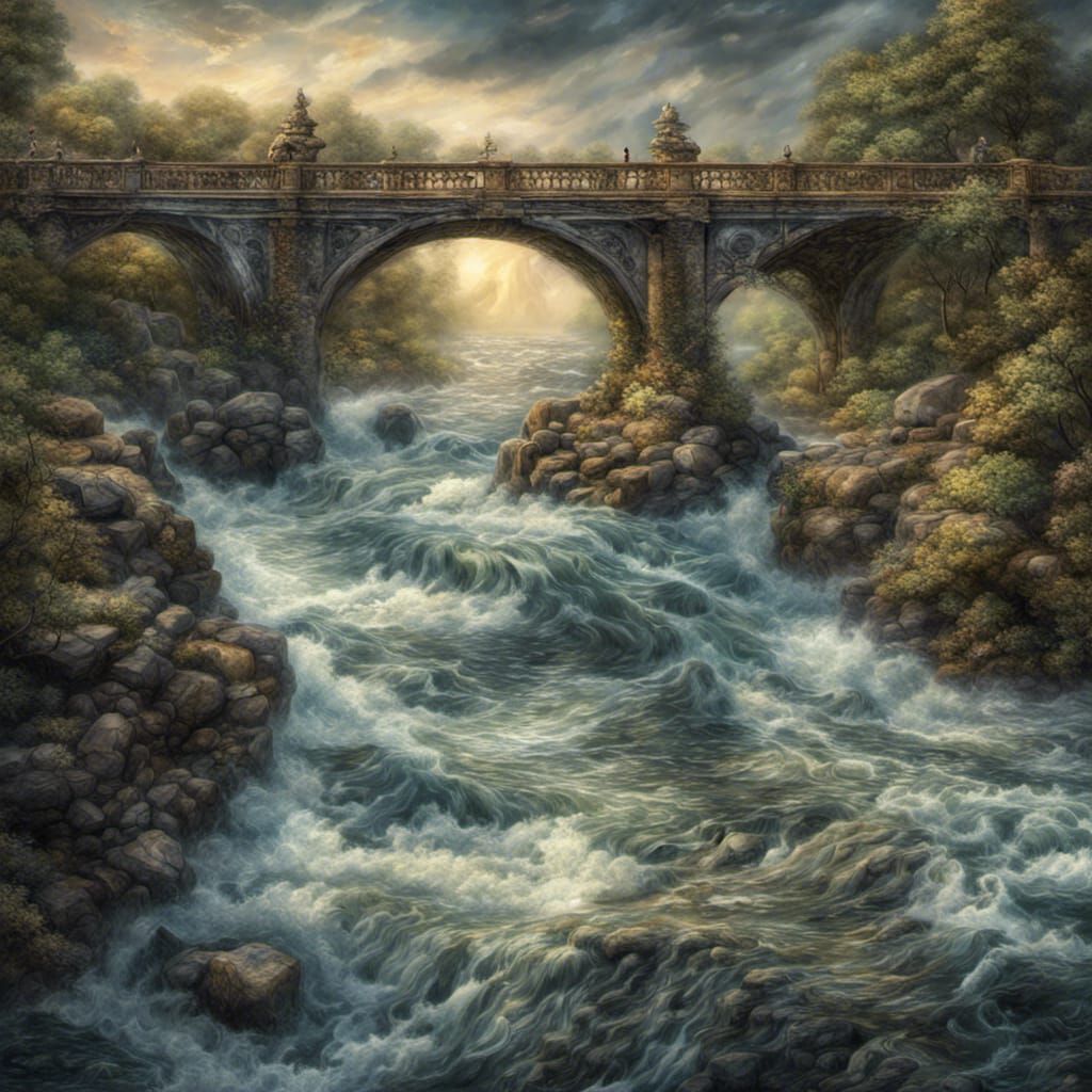 Surreal Bridge Over Water in Hyperrealistic Style