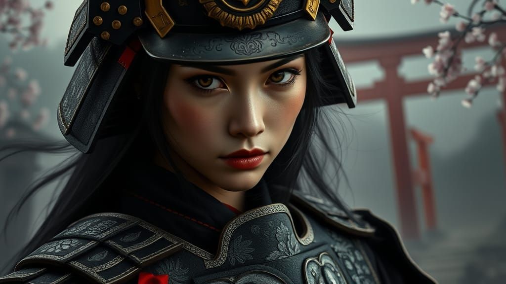 Surreal Samurai Warrior in Traditional Kabuto Helmet