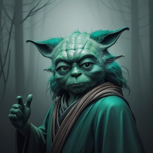 Manga Style Portrait of Yoda on Forest Moon