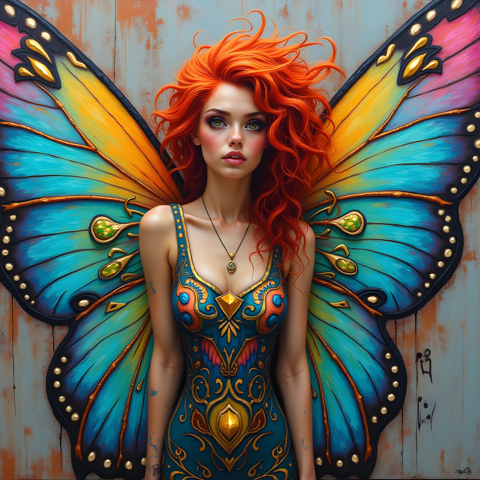 Colorful Winged Fairy in Graffiti Art Style