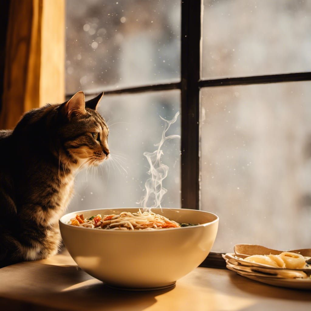 Tabby Cat Contemplates Ramen: Detailed Matte Painting