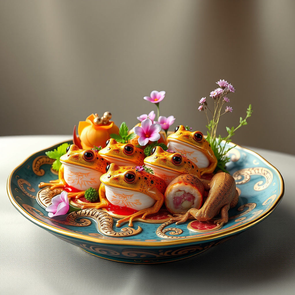 Frog Sushi and Grilled Lizard in Anime Style