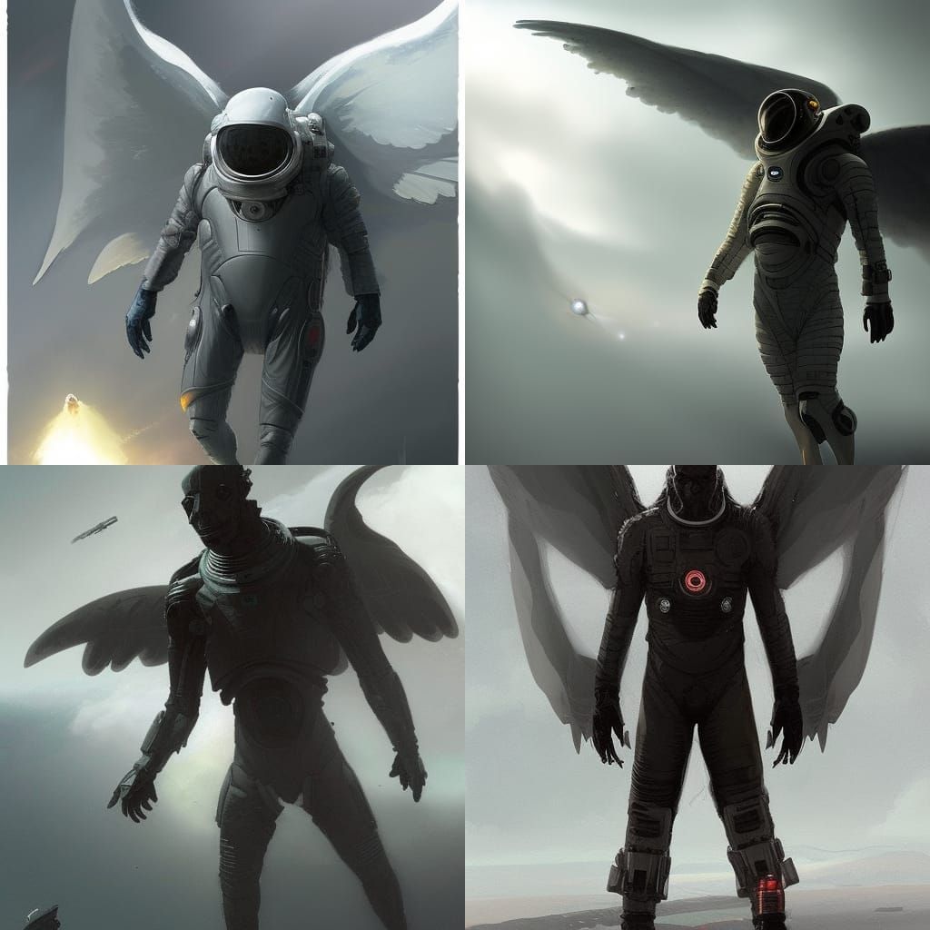 Sinister Winged Alien in Spacesuit, Fantasy Illustration