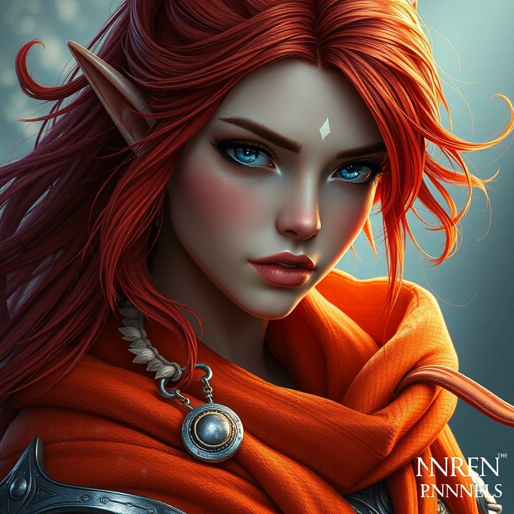 High-Elf Female in Orange Robes, Fantasy Art