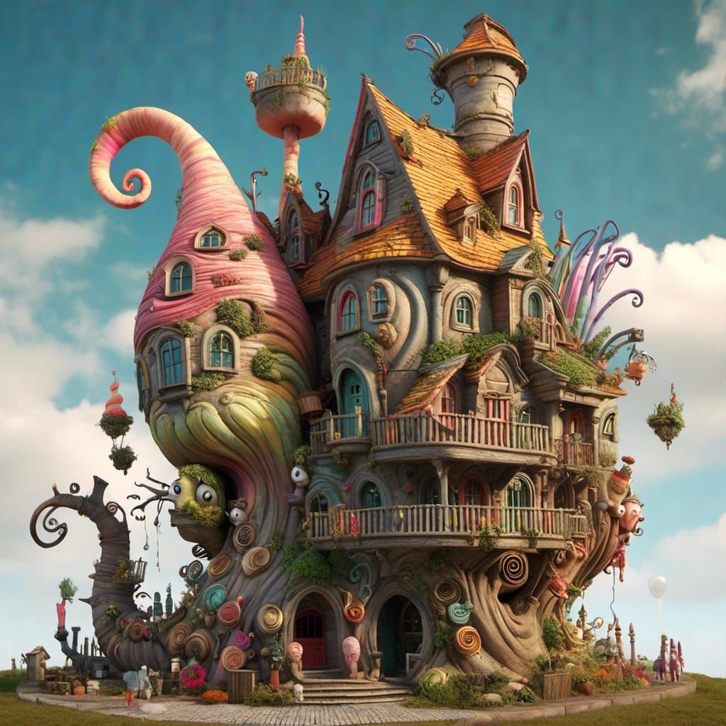 Whimsical Snail Journey Through Wonky Houses