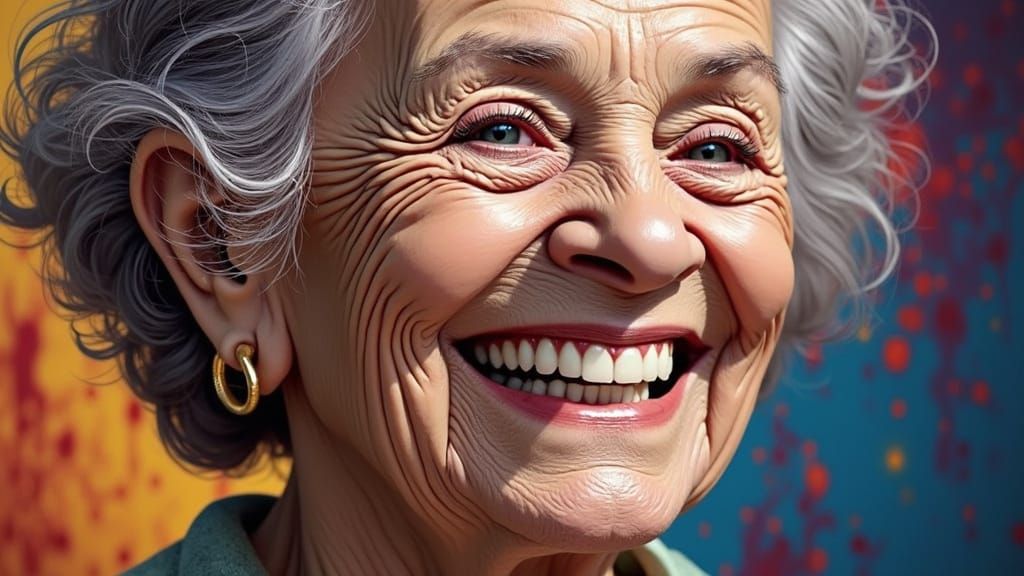 A Hyperrealistic Portrait of a Grandmother's Captivating Smi...