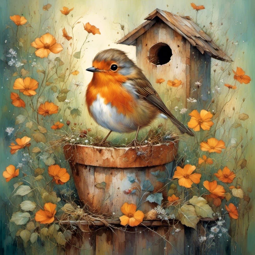 Robin's Nest in Dilapidated Garden Shed