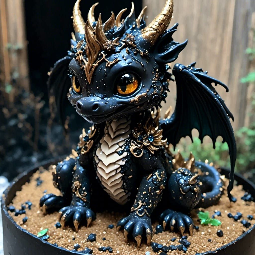 Decaying Cute Chibi Dragon in Dark Elegance