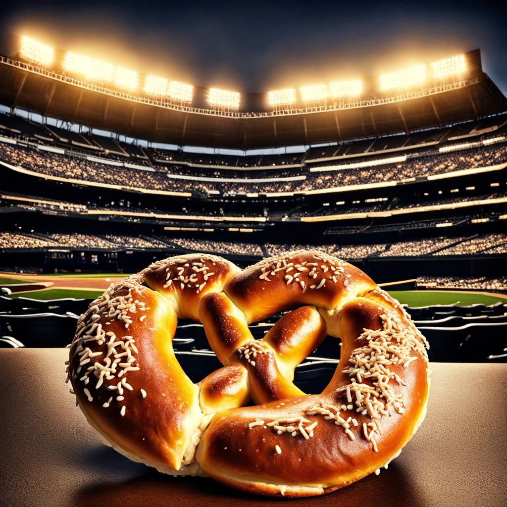 Jumbo Pretzel Dipped in Cheese, Hyperrealistic Image