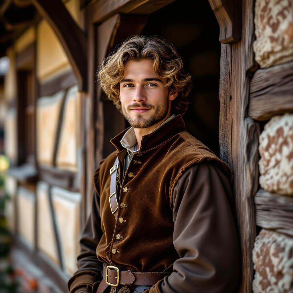 Medieval Man in Renaissance Style Doorway