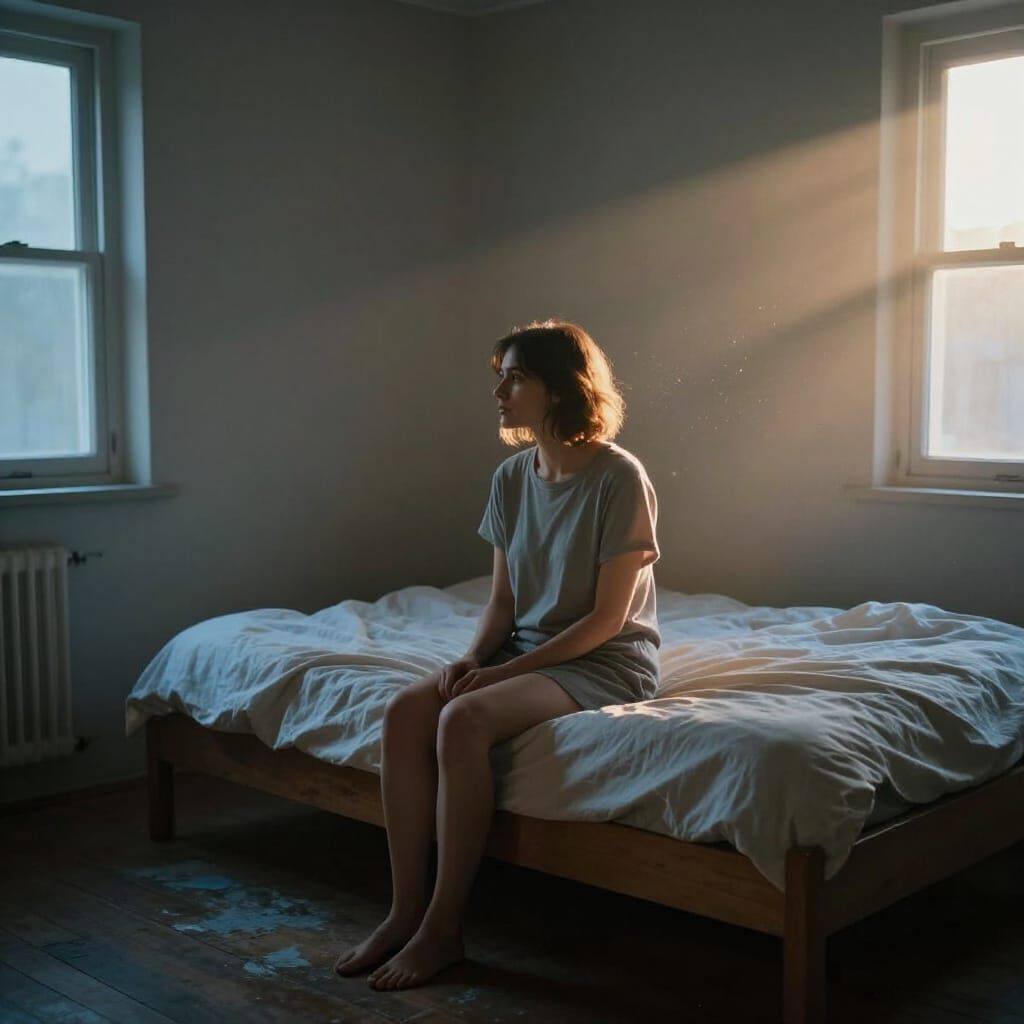 Woman in Bedroom at Dawn, Cinematic Realism