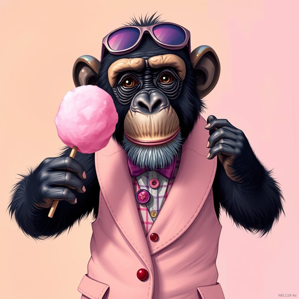 Stylish Chimpanzee with Colorful Treat