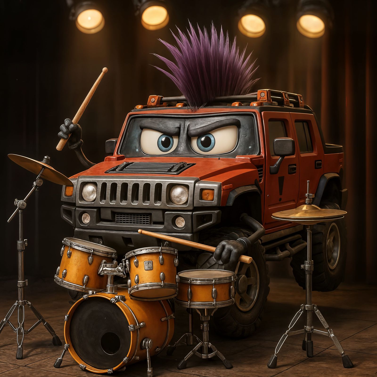 CGI Cartoon Hummer Drummer on Stage